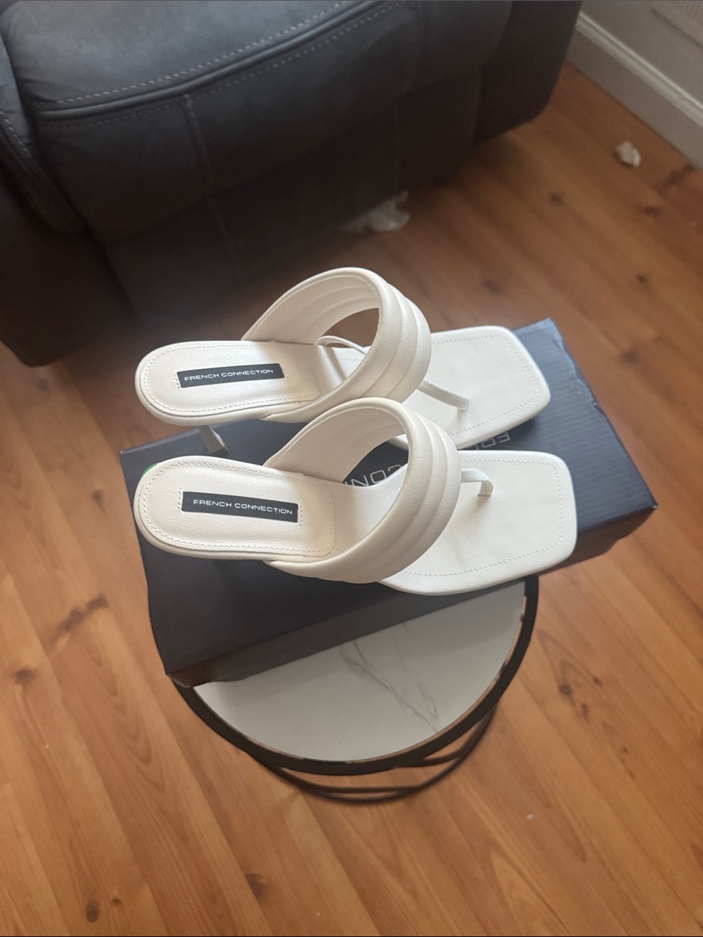 French Connection Cream Padded Toe-Post Heeled Sandals
